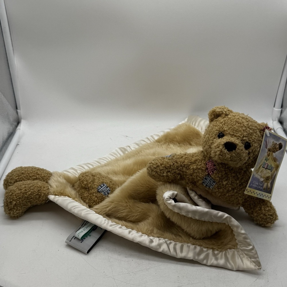 My Banky Billy Patchwork Bear Tan Security Blanket Lovey Plush Satin Trim 24"